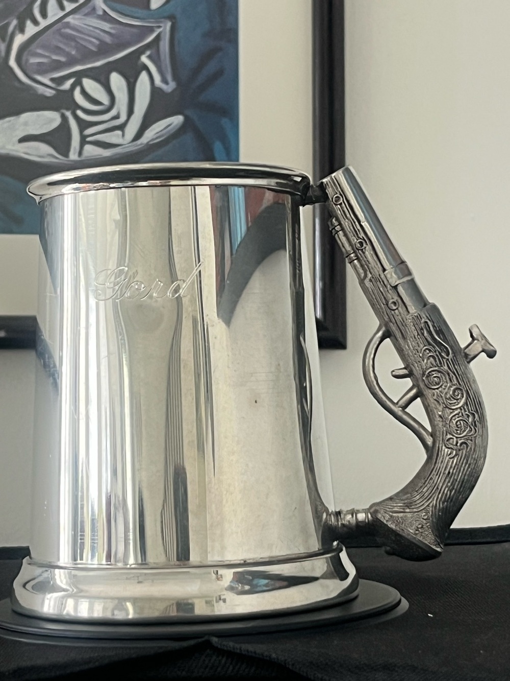 Vintage Sheffield English Pewter Gord” Tankard Mug w/ Pistol Handle